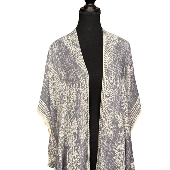 Boho Grey Paisley Kimono Lightweight Beach Cover Up Resort Wear - Picture 2 of 7